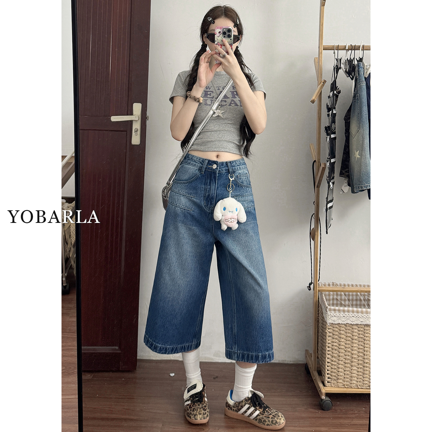 美式直筒牛仔裤女秋冬新款大码胖mm显瘦梨形身材宽松阔腿七分裤子