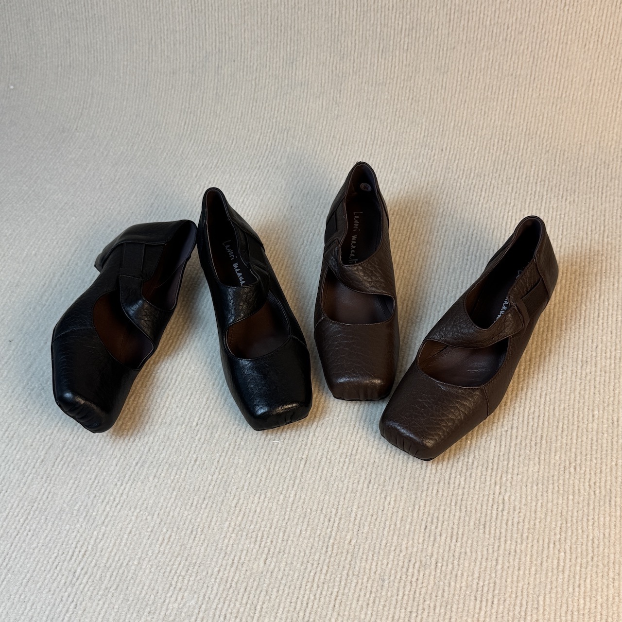 六也「简约芭蕾」法式方头荔枝纹斜方带内增高复古百搭单鞋 L1373