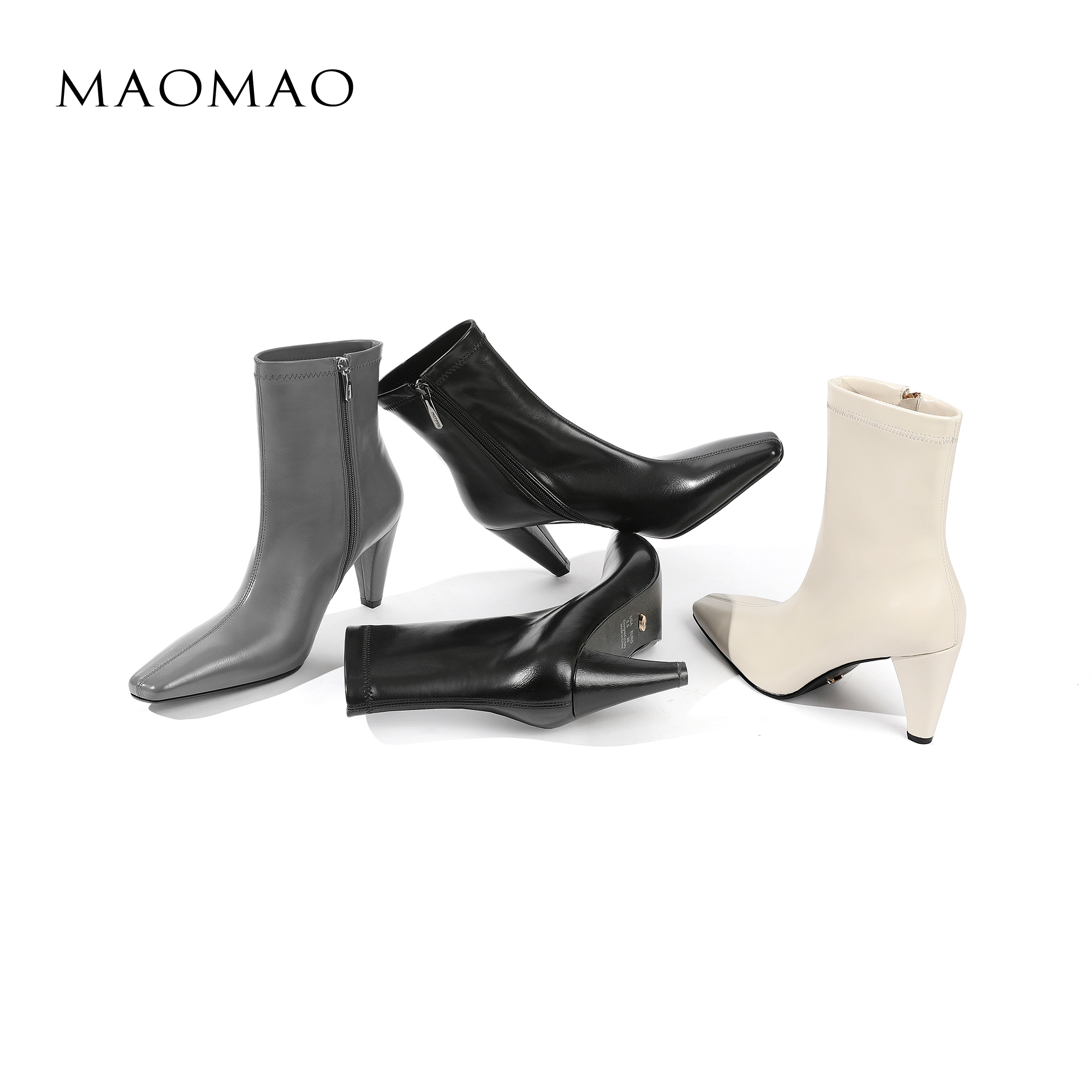 【跟高7cm】2025年秋冬新款粗跟方头弹力靴高跟靴侧拉链简约百搭女