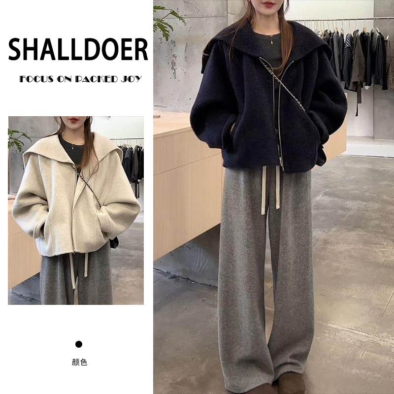 冬季减龄一整套穿搭时尚洋气休闲海军领外套高腰阔腿裤两件套装女