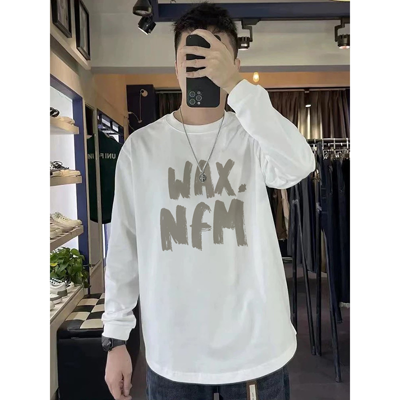 特大码300斤美式复古涂鸦字母长袖T恤男秋冬宽松oversize重磅上衣