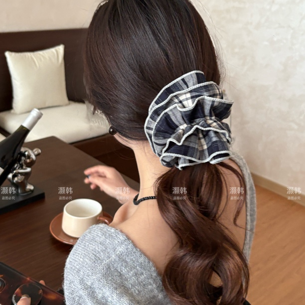 发圈式香蕉夹～手残天菜！韩系复古格纹多层褶皱显发量香蕉夹发夹