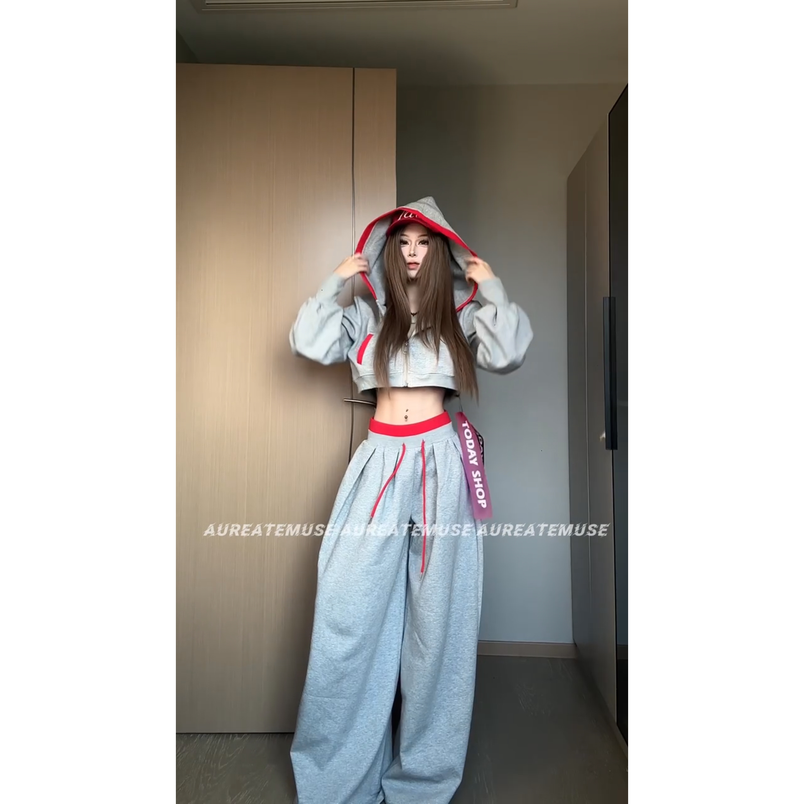 【上短下长】美式辣妹运动连帽卫衣套装睡衣女秋季新款家居服可外穿
