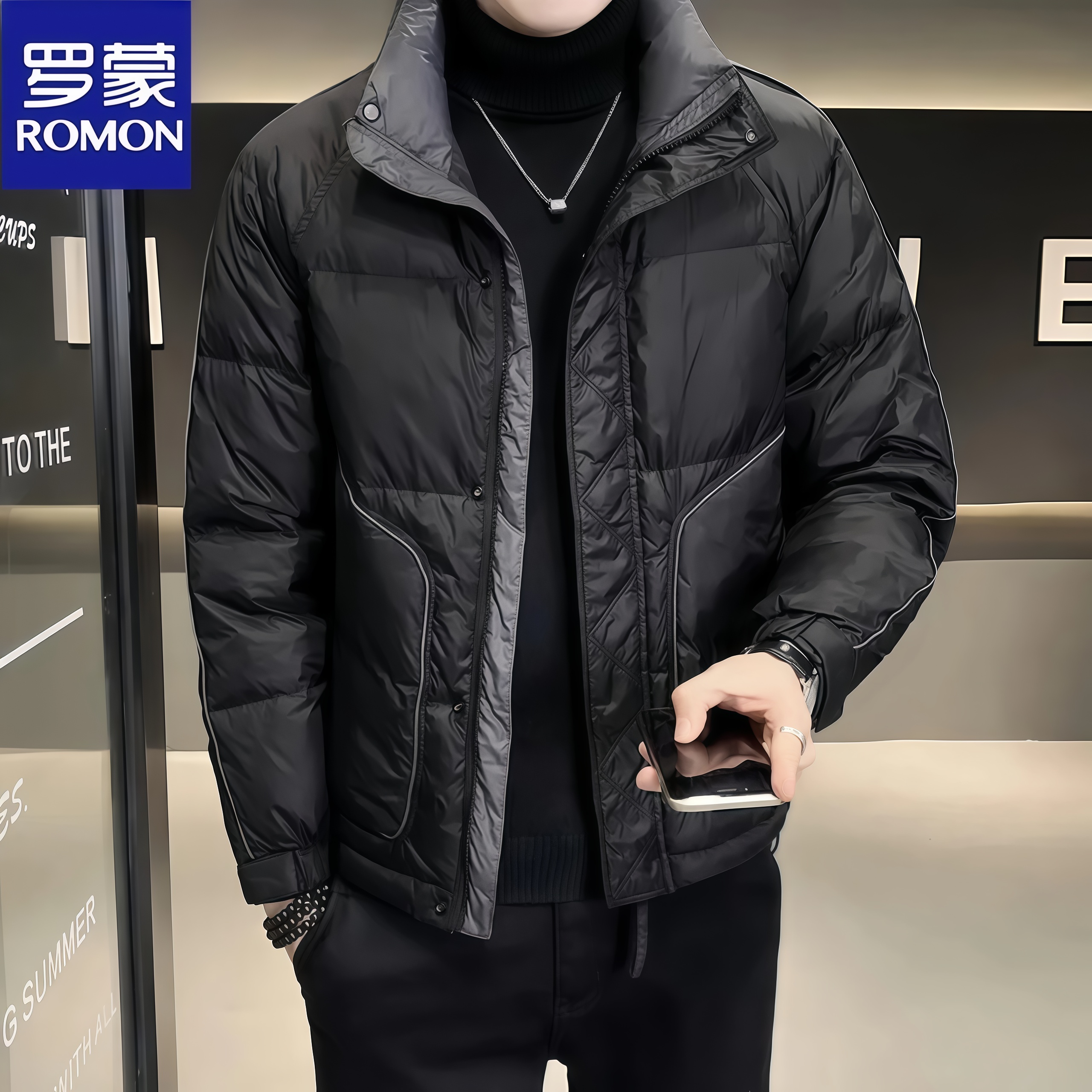 罗蒙羽绒服男士轻薄高品质外套帅气冬季新款保暖加厚休闲夹克上衣
