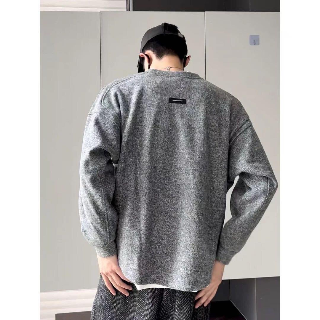 冬季加厚圆领肌理感宽松加绒长袖卫衣弧形下摆宽松上衣高级感内搭