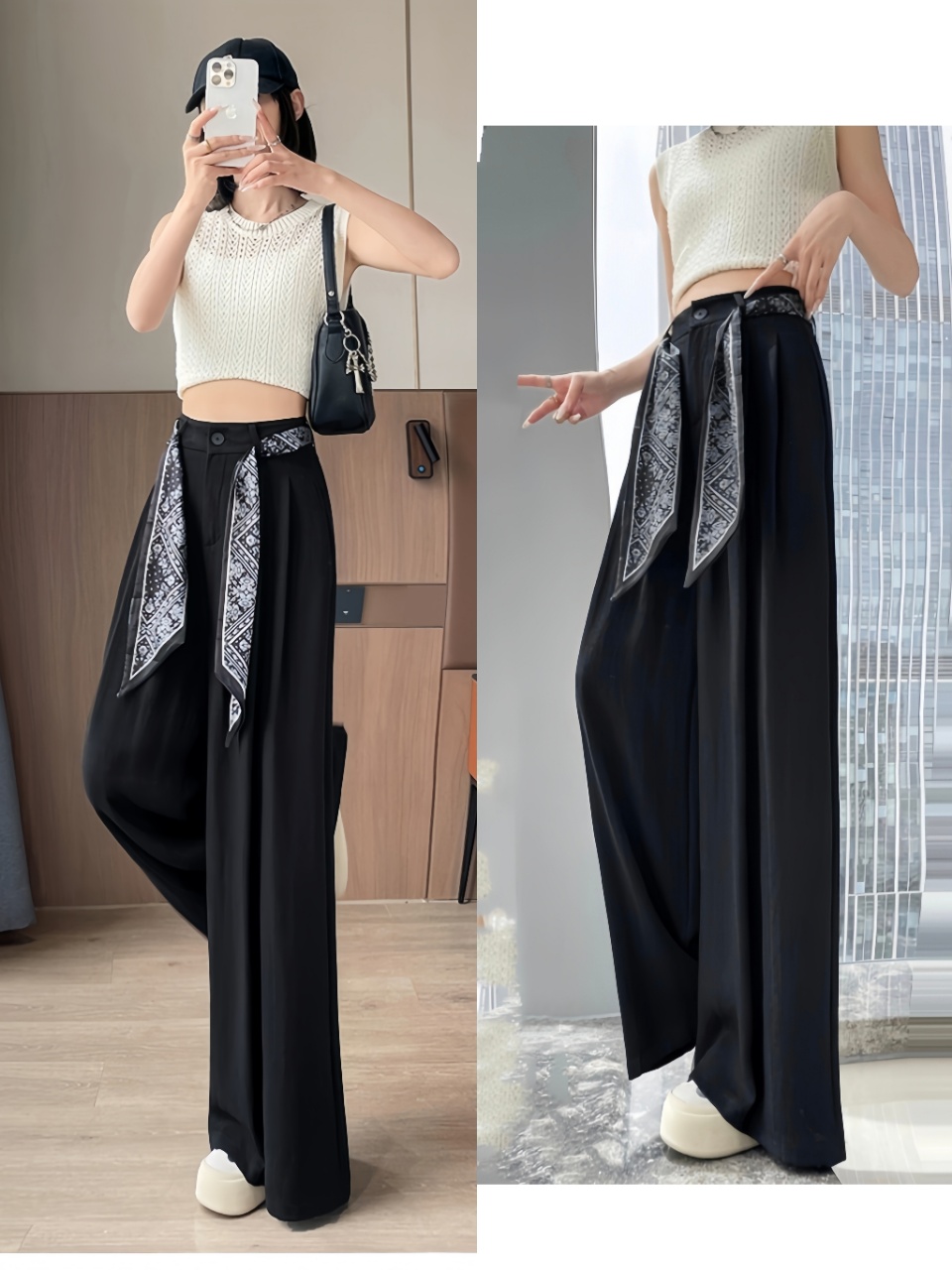 拉萨发货西藏包邮西装阔腿裤秋季新款修身百搭透气弹力小黑裤经典