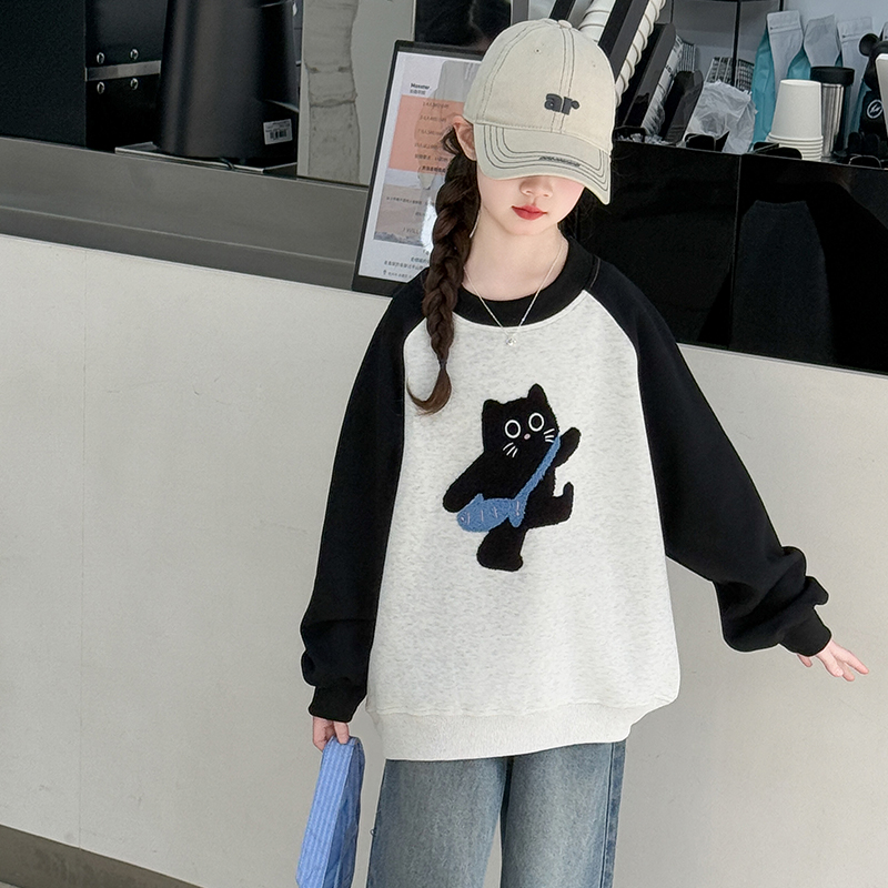 女童卫衣春秋2025新款大童时髦洋气秋装儿童女孩炸街秋季圆领上衣