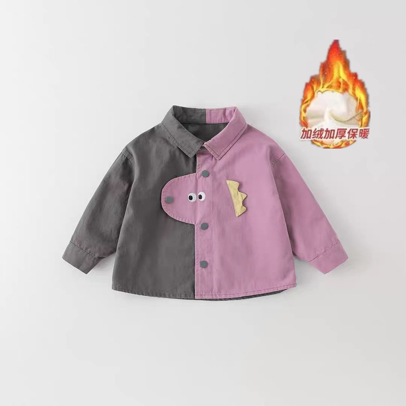 儿童纯棉衬衫秋冬男童长袖韩版卡通撞色拼接上衣中小童翻领薄款潮