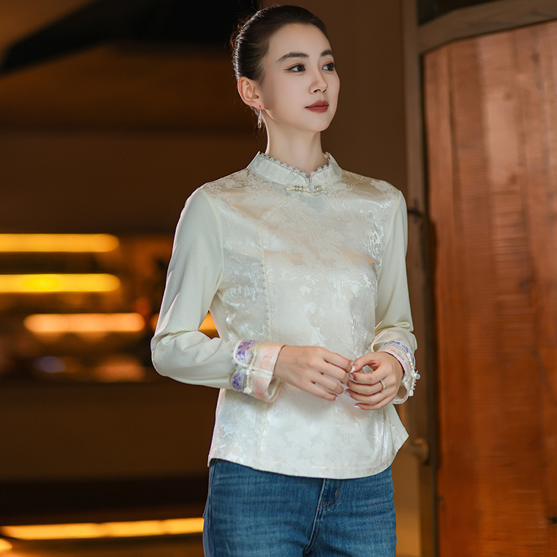【长安公主】加绒加厚国风提花长袖打底上衣盘扣收腰新中式国风女装