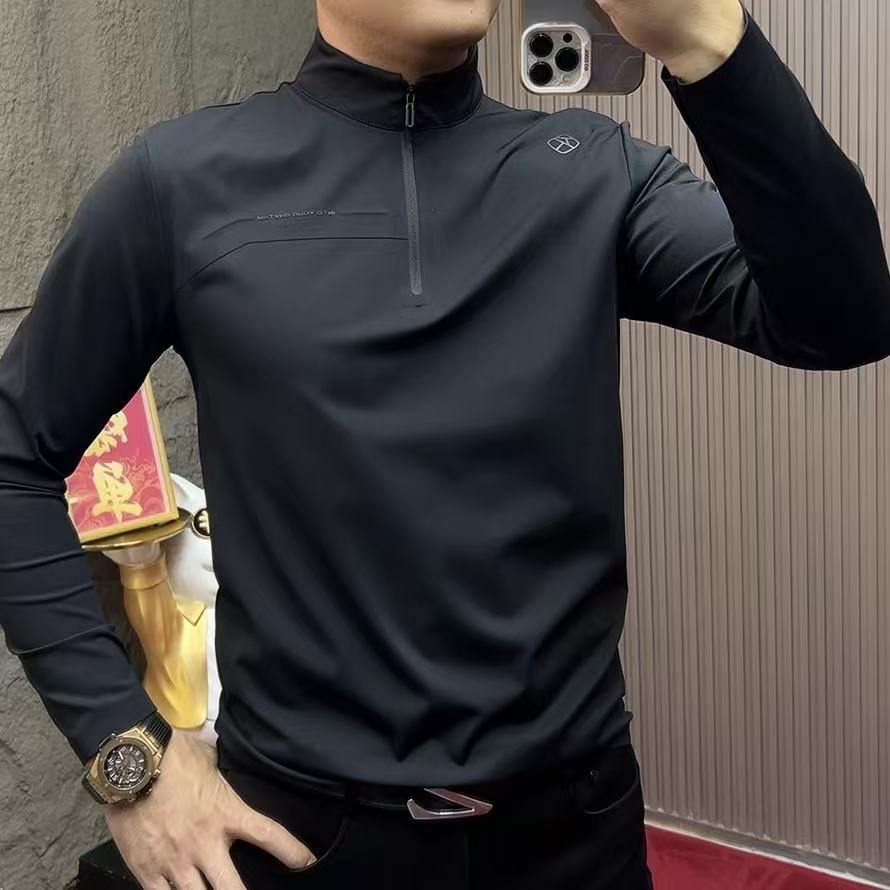 2025-9807#秋季成人宽松型立领男长T户外衫修身男士冬季打底衫