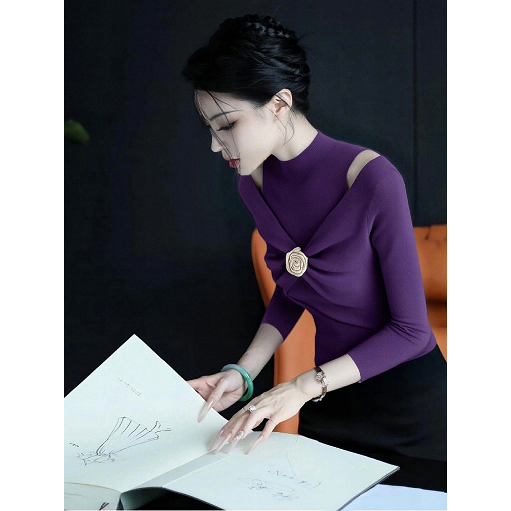 2025新款秋季独特别致气质高端上衣巨好看轻熟风名媛紫色针织衫女