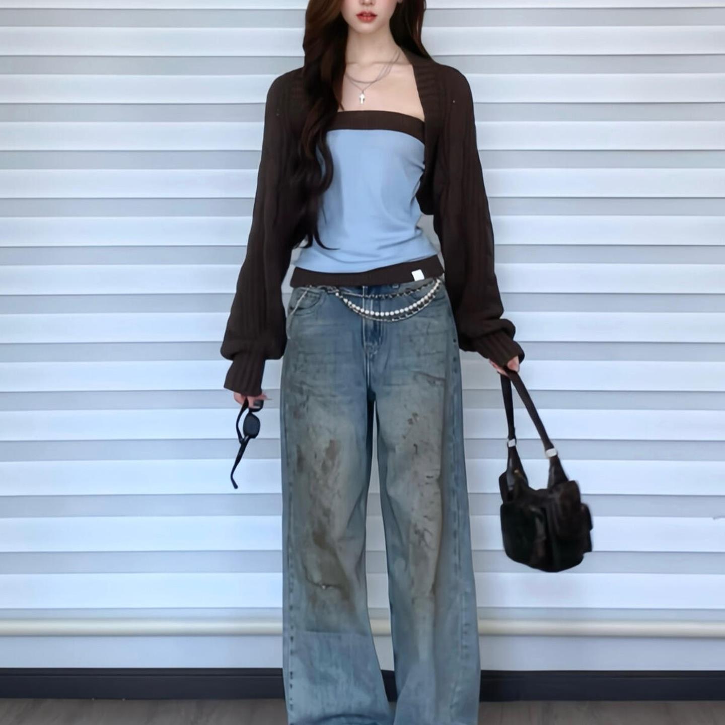 韩系早秋季穿搭坎肩毛衣针织开衫外套女2025新款抹胸上衣两件套装