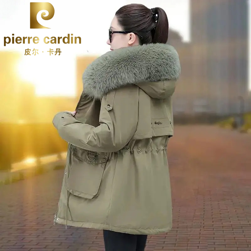 【官方品牌】皮尔卡丹中长款棉服冬季2025新款大毛领派克服加厚外套