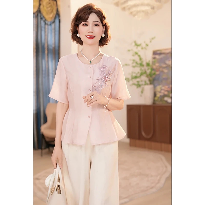母亲节中年妈妈夏季套装2025新款洋气上衣服中老年女装两件套