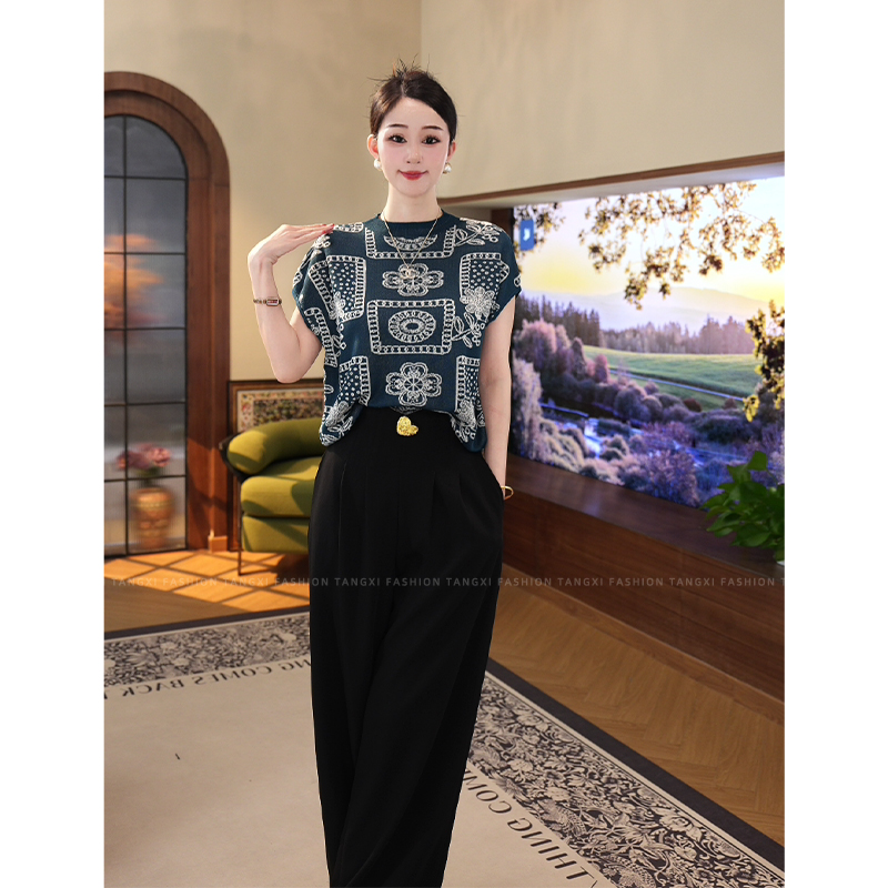 2025夏新款【LT-1131】蓝色莱赛尔针织上衣女冰感透气显瘦百搭爆款