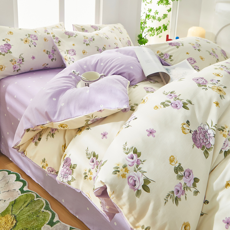 水星家纺小清新100%全棉被套纯棉单人双人单被罩学生宿舍联名水星