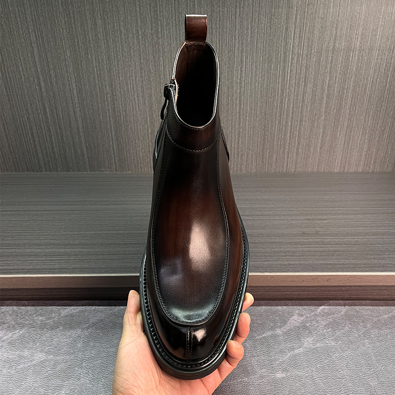 新款厚底增高切尔西靴男真皮英伦风商务休闲短靴复古潮流马丁靴子