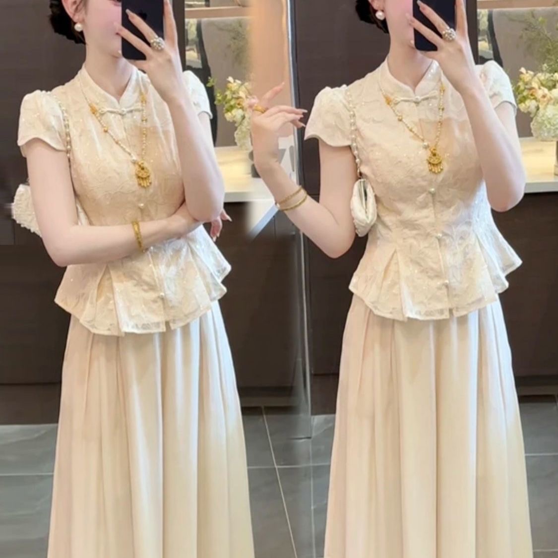 夏装新款一整套装新中式国风设计感盘扣时尚上衣宽松阔腿裤两件套