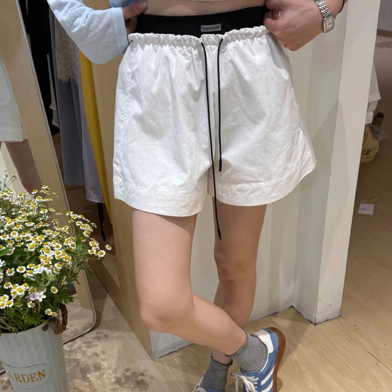 简约通勤休闲百搭腰头抽绳松紧直筒短裤高腰显瘦阔腿裤2025夏季女