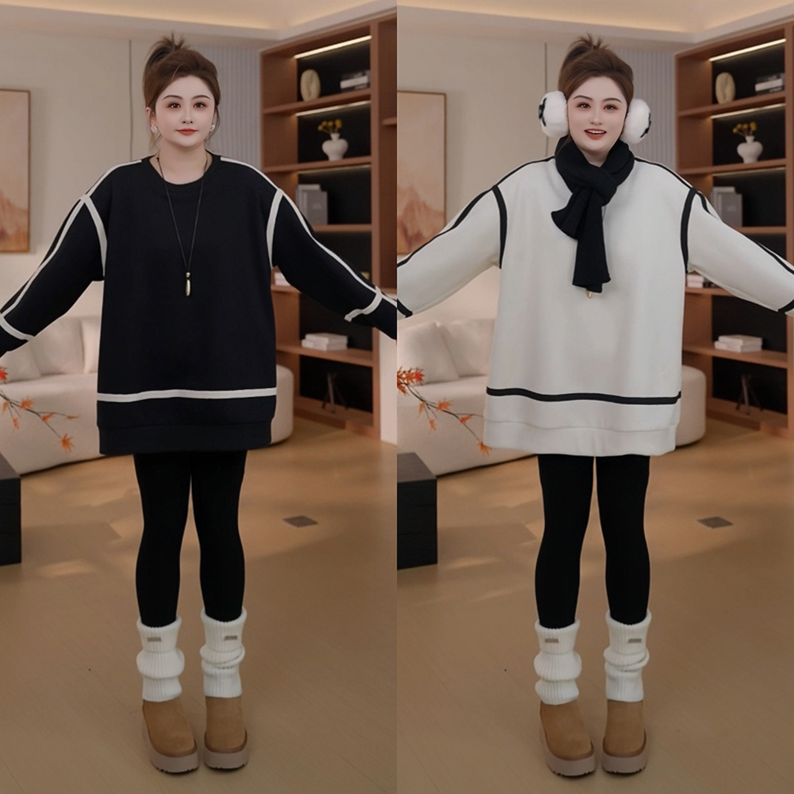 【胖佳佳】现货~罗马卫衣 冬季时尚撞色加绒休闲百搭上衣H625D17697