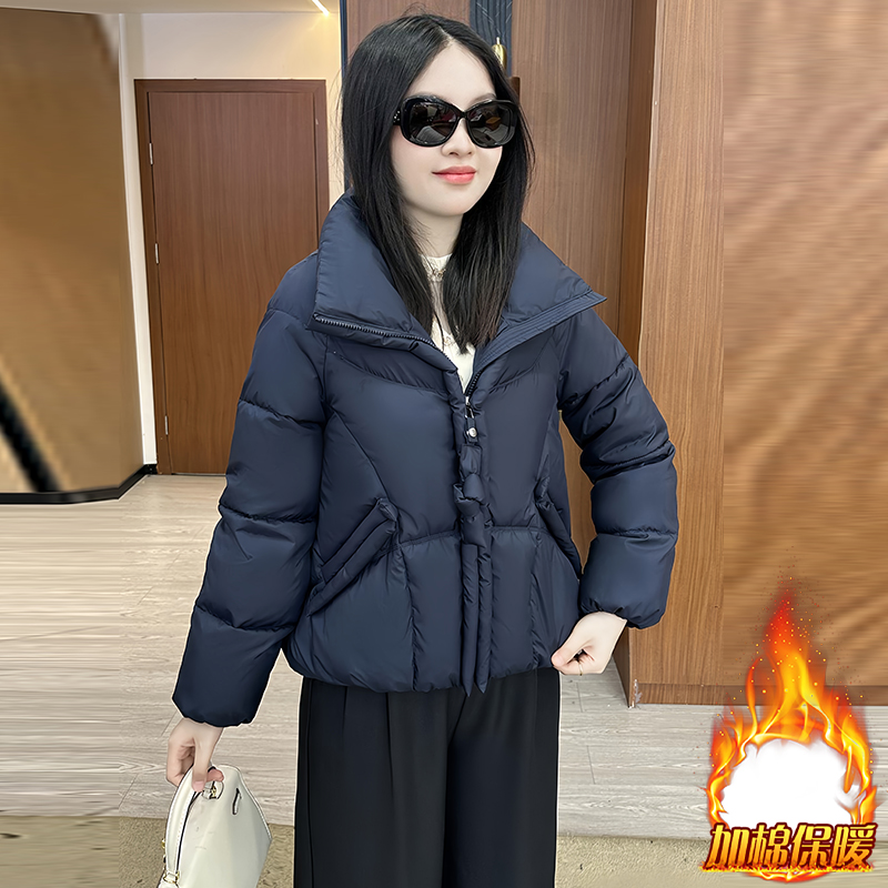 简约休闲风立领棉服女2025年冬季新款纯色洋气显瘦小个子保暖棉服