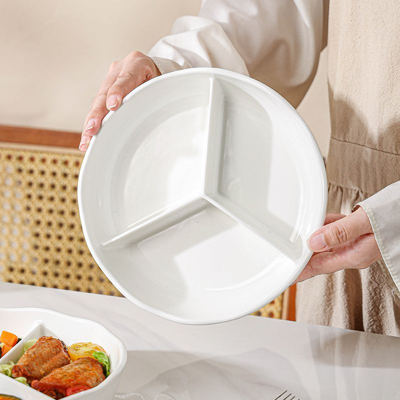 减脂肥三格上班族饭盒家用分格学生饭盒白陶瓷微波炉带盖饭碗便携