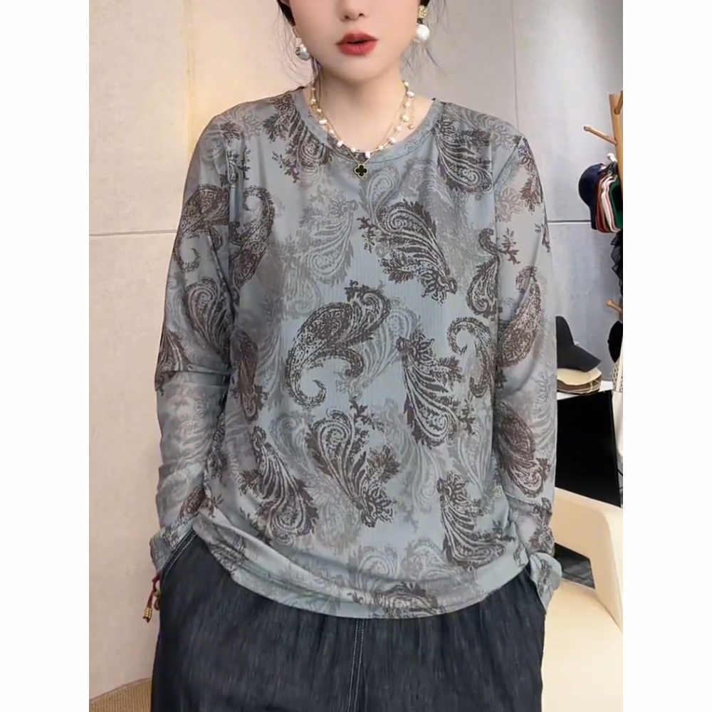 女士长袖印花t恤2025秋季新款时尚减龄显瘦洋气内搭打底小衫上衣