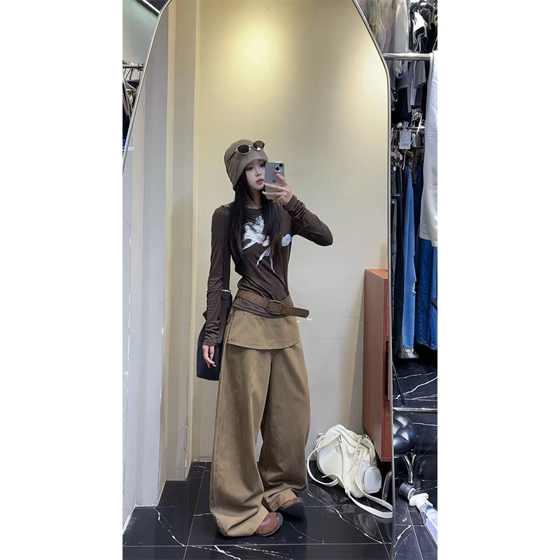 酷飒风女装高级感早秋时尚长袖打底衫上衣高腰显瘦休闲阔腿裤套装