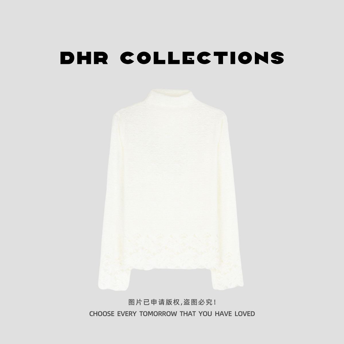 豆豆1【蕾丝提花上衣】立领镂空时尚设计感休闲长袖T恤女-25QD036