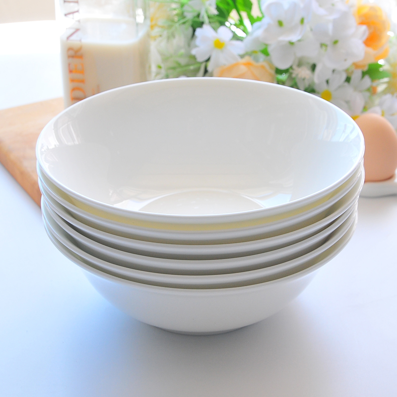 纯白色骨瓷餐具家用陶瓷汤面碗泡面碗大汤碗斗碗米饭碗6寸可微波