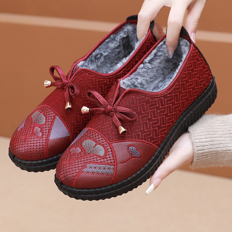 2025冬季平底棉鞋加绒防滑一脚蹬女士毛绒妈妈鞋软底舒适棉靴