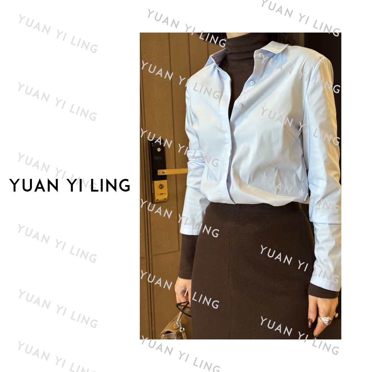 袁艺灵【经典】25春季上新款棉质简约休闲纯色时尚长袖打底衬衫9382