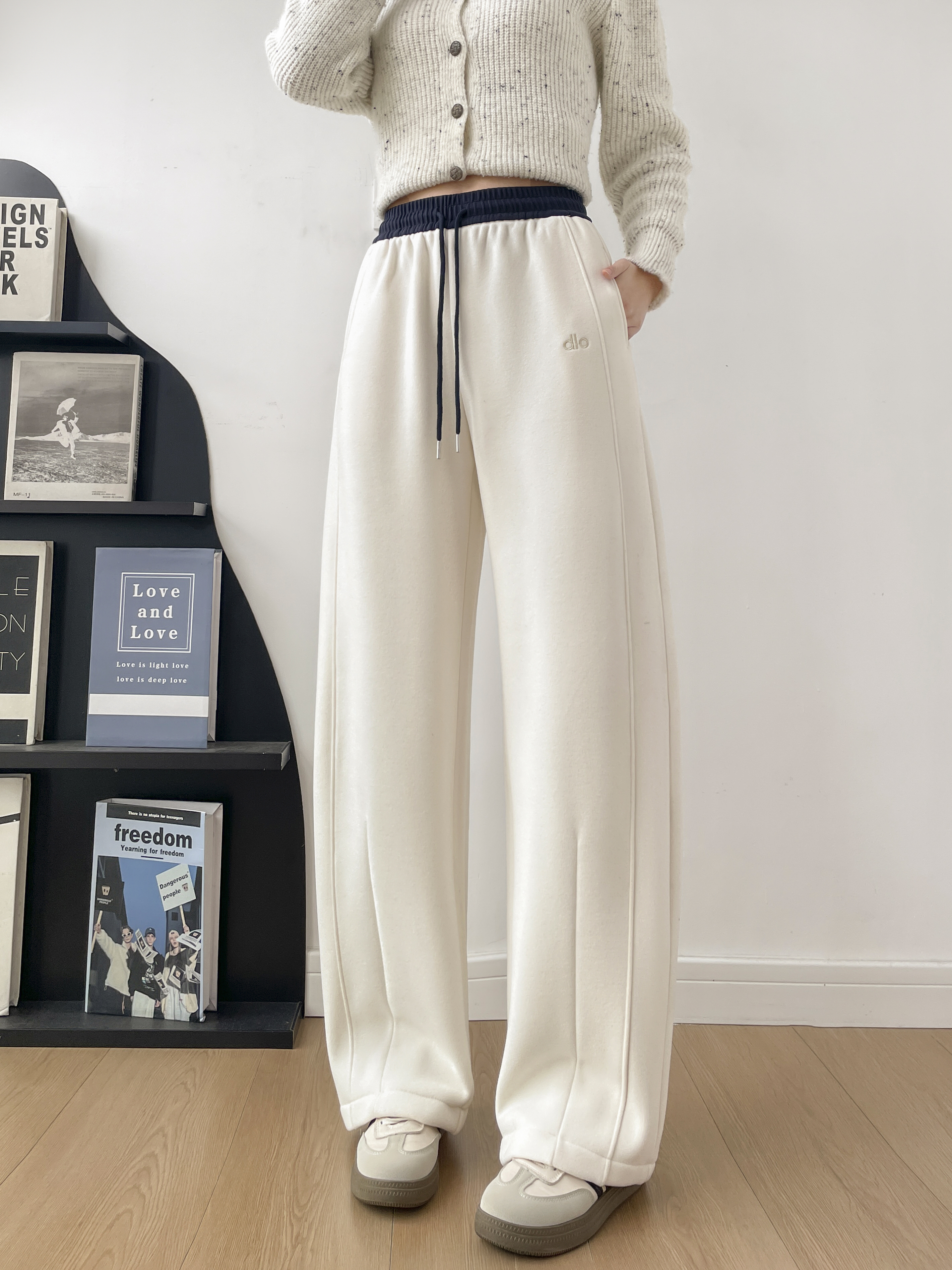 [加绒加厚]臻品羊绒撞色抽绳弯刀裤显瘦宽松百搭款