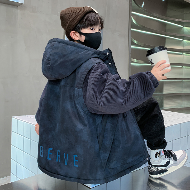 男童加绒加厚外套2025年秋冬新款中大儿童派克服洋气男孩保暖棉服