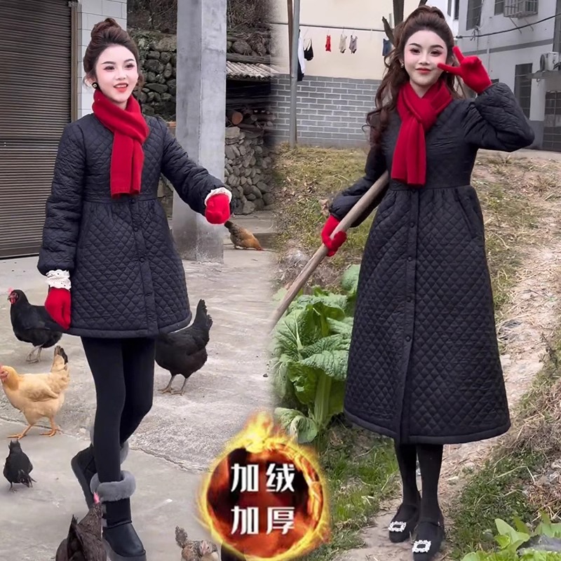 韩版蓬蓬菱格加厚保暖加绒棉服女收腰外套冬装新款洋气质显瘦棉衣