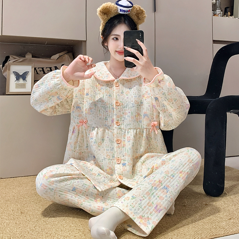 秋冬季月子服产后孕妇睡衣哺乳喂奶产妇空气棉吸汗家居服冬天新款