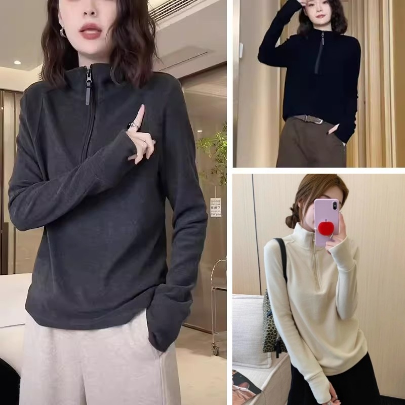 2025秋冬新款爆款德绒立领卫衣女保暖半高领小个子拉链内搭打底衫