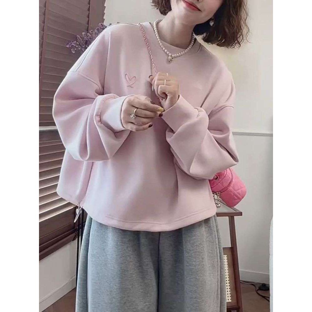 长袖卫衣女2025春秋新款韩版宽松灯笼袖气质减龄漂亮套头粉色上衣