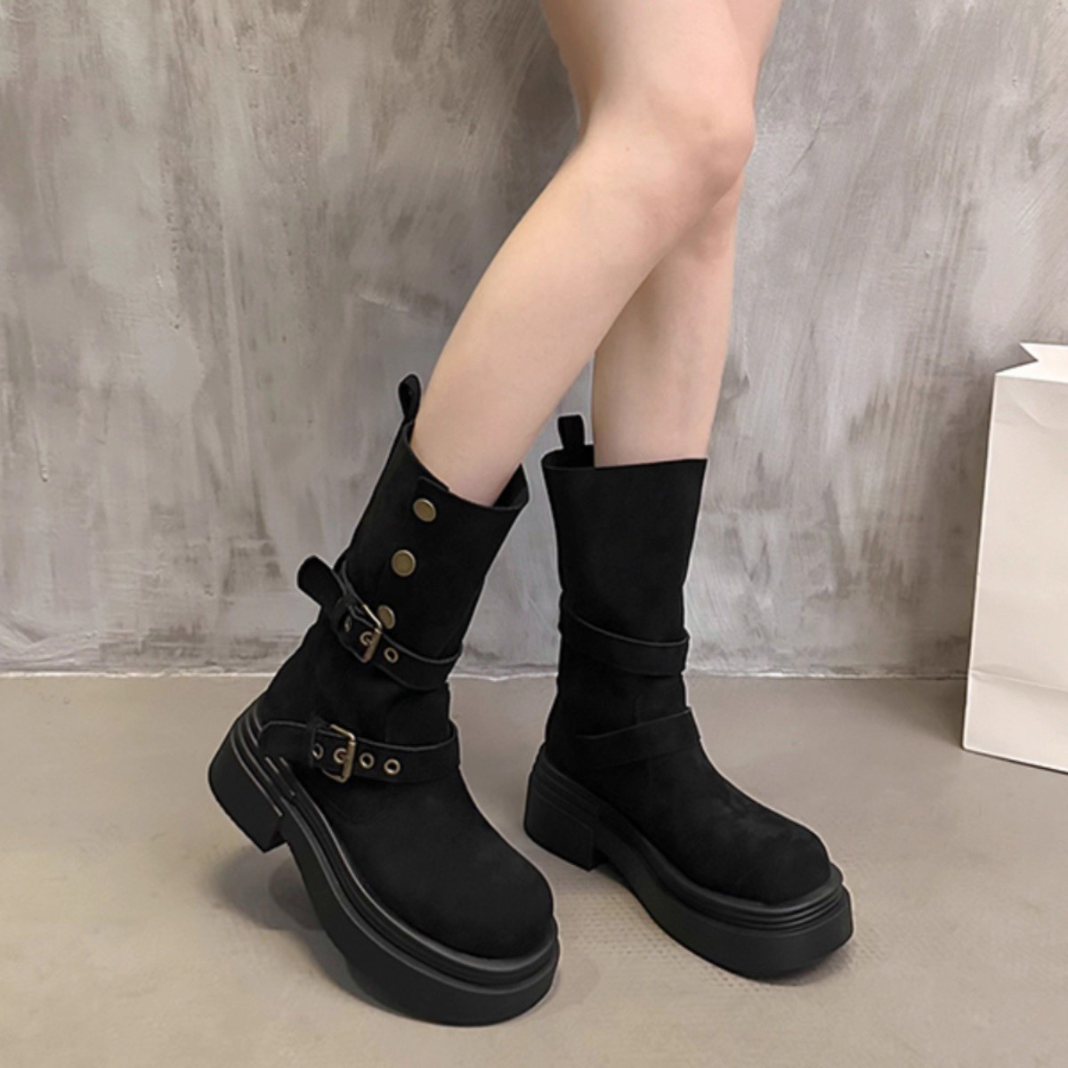 增高复古美拉德马丁靴女2025秋冬新款不过膝两穿厚底粗跟西部短靴