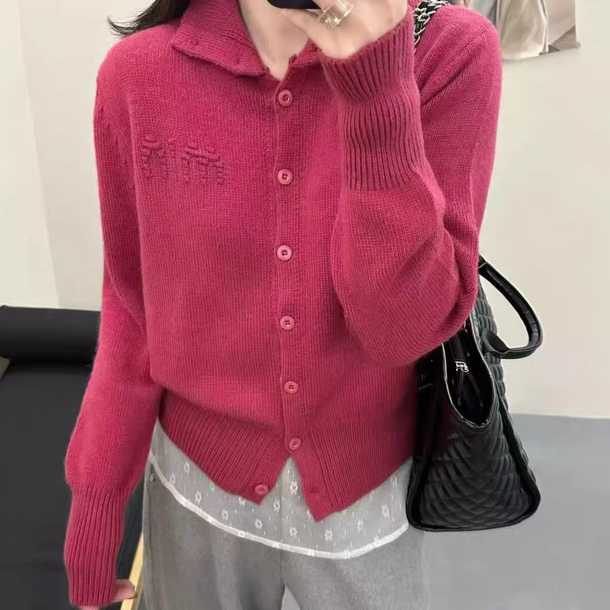 韩版高领刺绣字母针织开衫女冬季新款简约百搭宽松上衣外套