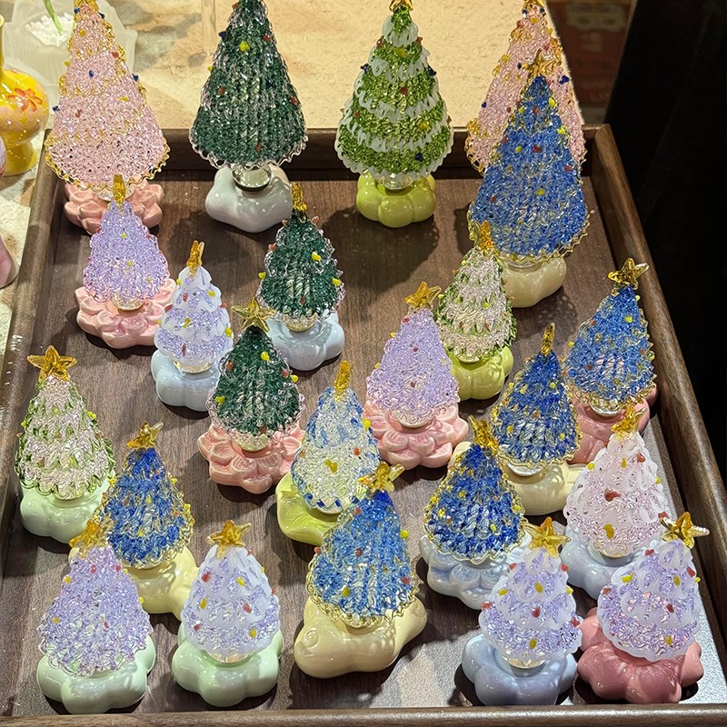 圣诞树转转景德镇烧琉璃装饰品摆件轻奢高端桌面旋转陶瓷手工艺品