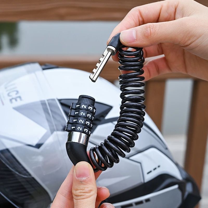 钢丝头盔锁摩托车自行车防盗头盔锁伸缩钢丝锁奶牛密码锁头密码锁