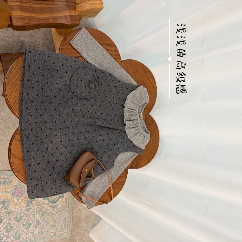 【巧克力豆】Q25201T荷叶领打底衫+Q25202QZ波点背心裙