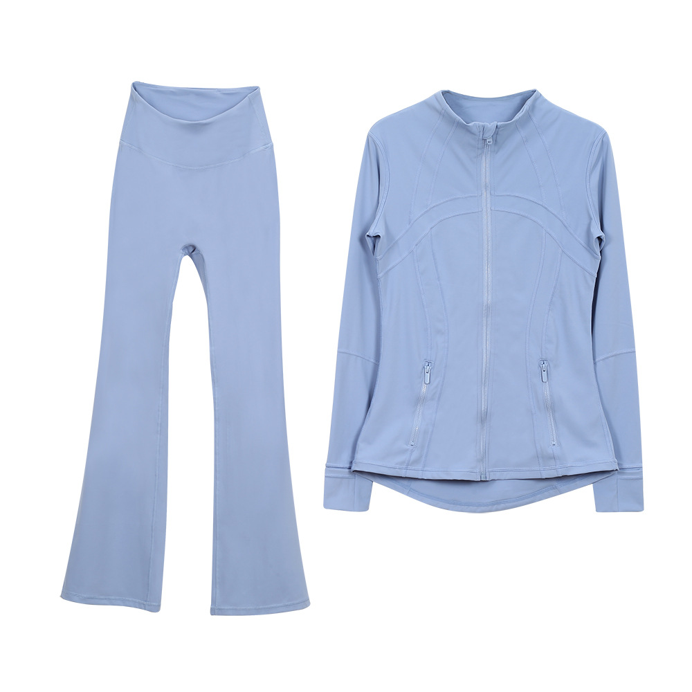 喇叭裤夹克套装瑜伽套装运动套装长袖女修身外套弹力运动跑步瑜dh