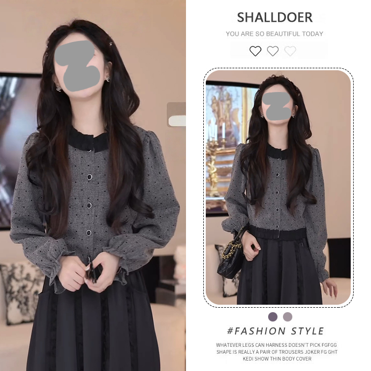 港风复古波点木耳边长袖针织毛衣女2026春秋新款显瘦气质开衫上衣