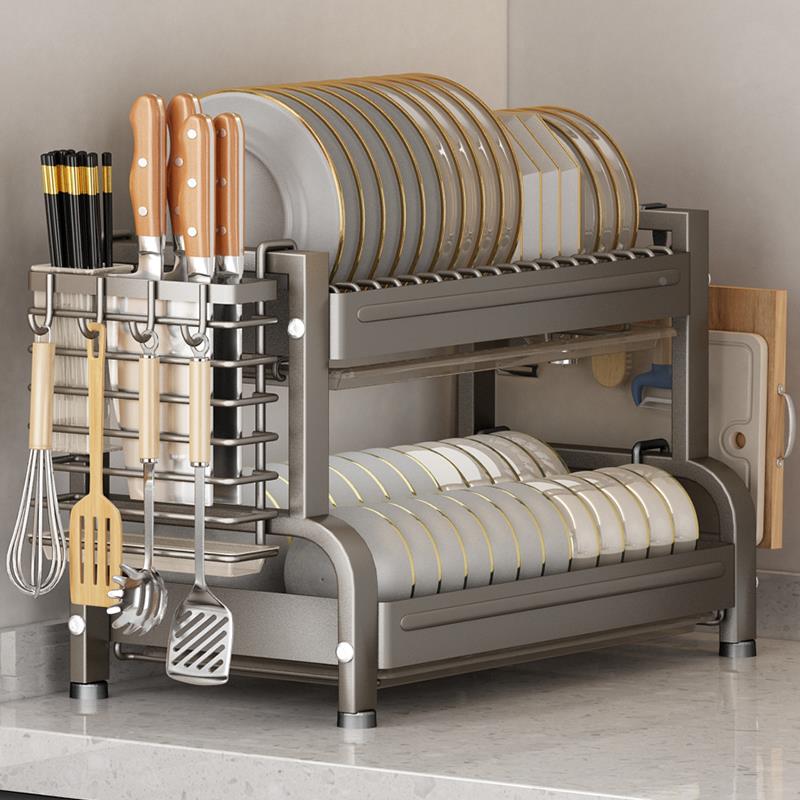 日本进口枪灰厨房碗架沥水架碗柜置物架家用台面多功能放碗盘碗筷