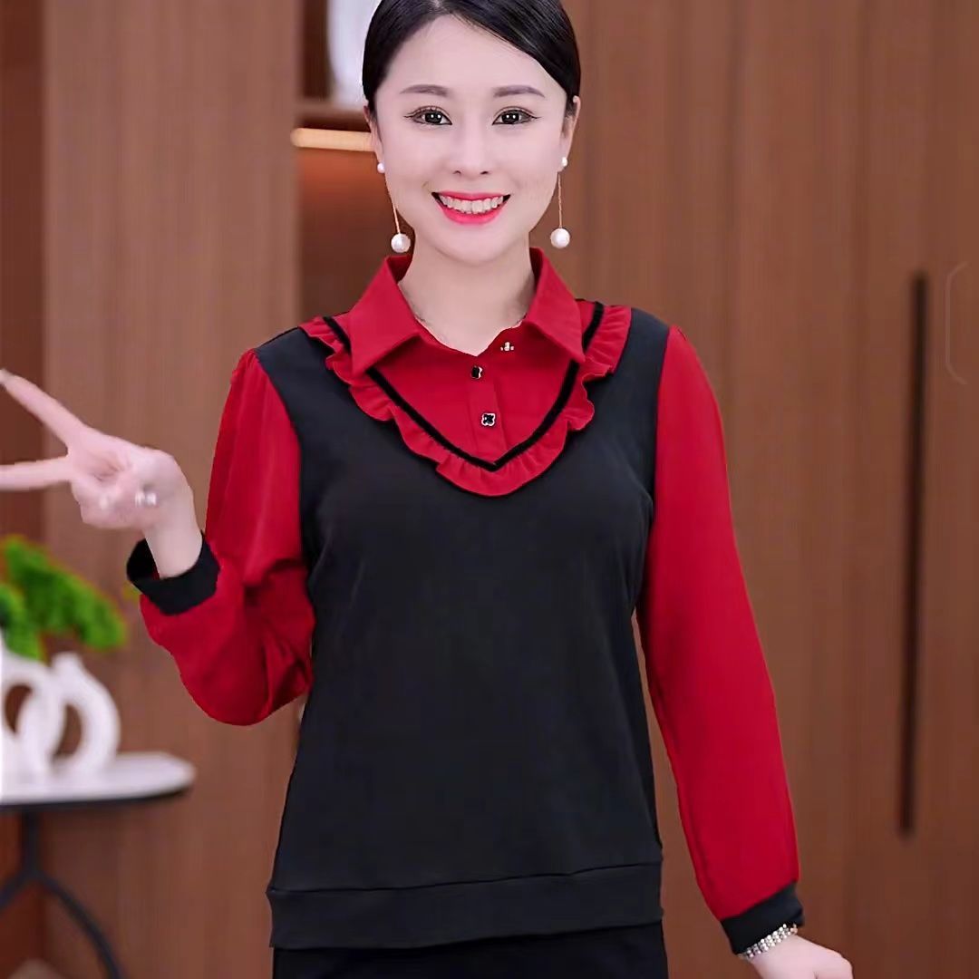 长袖休闲风百搭吸汗极简风衬衫假两件洋气拼接宽松女装大码