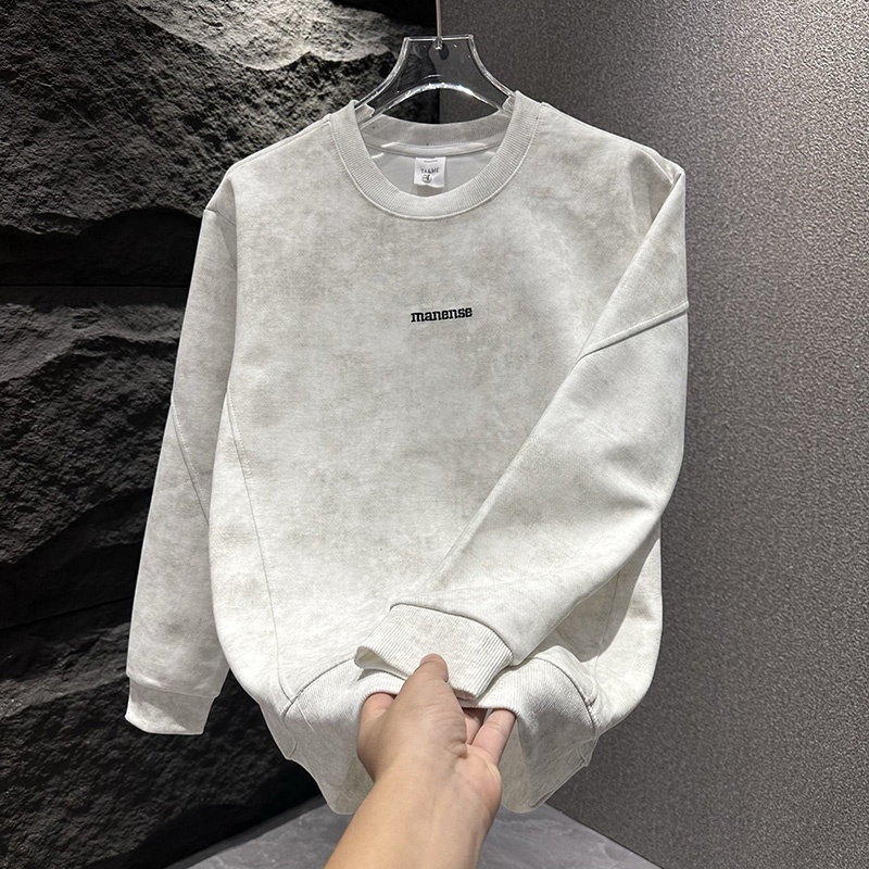 扎染时尚卫衣男做旧重磅秋冬2025圆领宽松百搭日系复古打底衫