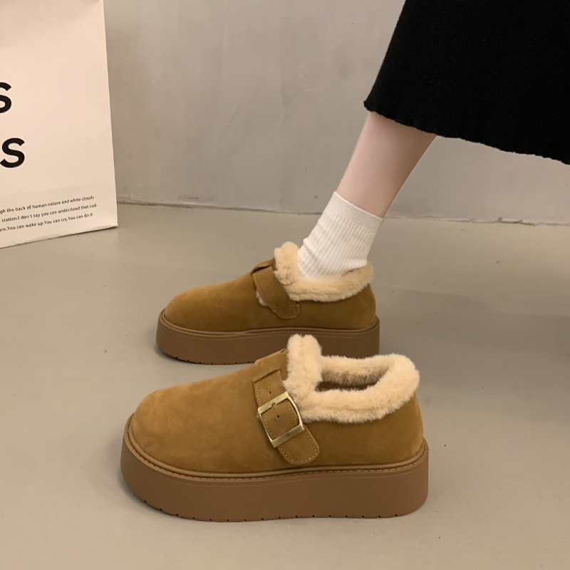 啄木鸟厚底加绒豆豆勃肯鞋女2025新款冬外穿毛毛鞋保暖棉鞋雪地靴