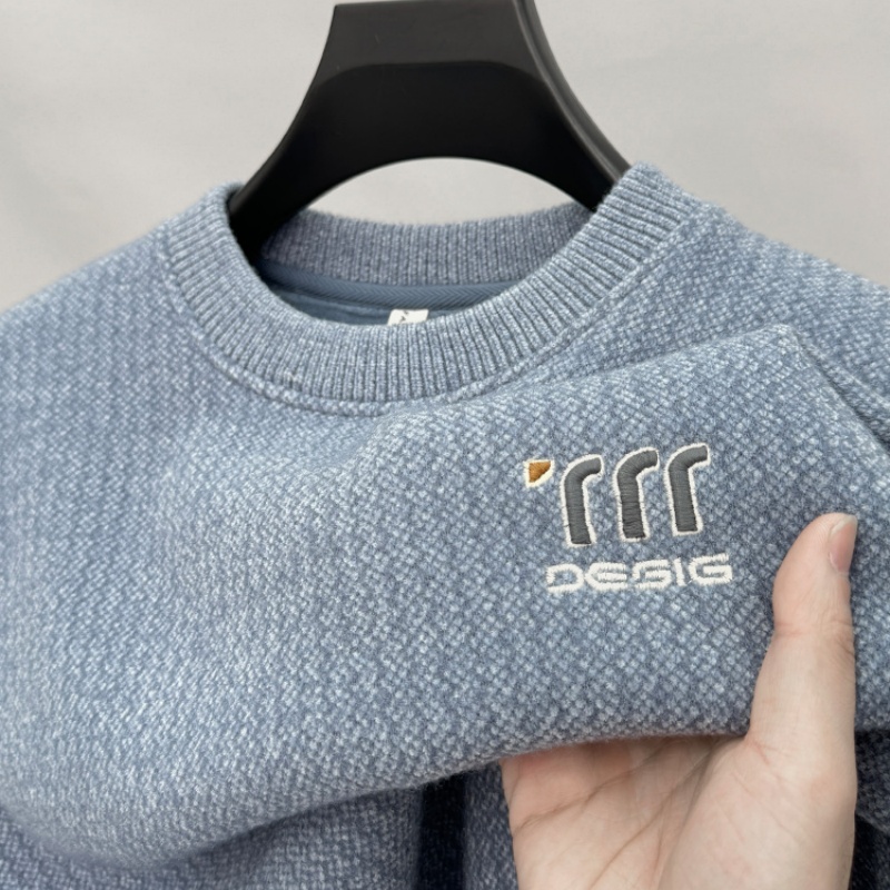 CATIA SELI冬季一体绒雪尼尔毛衣男士加绒加厚圆领保暖休闲卫衣